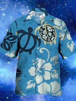 Mens Sea Turtle Print Lapel Loose Short Sleeve Funky Hawaiian Shirts - Seseable