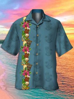 Men's Tiki Botanical Print Casual Breathable Hawaiian Short Sleeve Shirt - Seseable