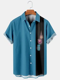 Resort Style Hawaiian Series Marine Element Pattern Lapel Short-sleeved Printed Shirt Top - Seseable