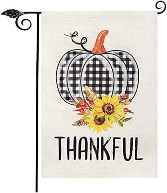 Thankful Thanksgiving Garden Flag, Double Sided Farmhouse Buffalo Check Pumpkins Fall Flag Sunflowers Banner For Outside Yard Decor Autumn Decorations(12" X 18") - Thegiftio UK