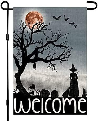 Welcome Halloween Garden Flag Double Sided Burlap Small Witch Pumpkin Flag Outside Porch Decor Halloween Yard Decoration - Thegiftio UK