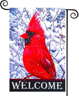 Welcome Winter Cardinal Garden Flag, Red Bird Yard Flag Outdoor Vertical Double Sided Cardinal Bird Christmas Decorative Home Outdoor Lawn Home Decoration - Thegiftio UK