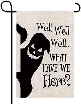 Well Well Well What Have We Here Scary Ghost Spooky Decor Double Sided Vertical Garden Flag Halloween Funny Rustic Farmhouse Party Outdoor Yard Banner - Thegiftio UK