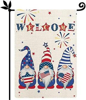 4th Of July Independence Day Welcome Gnomes Garden Flag, Gnome Patriotic Love And Star Usa Flag, Welcome Quotes Double Sided Vertical Farmhouse Flag For Yard Outdoor Decor - Thegiftio UK