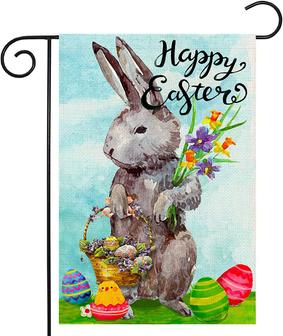 Easter Garden Flag Double Sided Burlap Decorative Happy Easter Bunny Flowers Holiday Easter Decor For Outside Yard Outdoor Farmhouse Easter Decorations - Thegiftio
