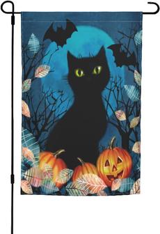 Garden Flag Happy Halloween Bat Cat Pumpkin 12 X 18 Inches Double Sided Decorative Banner Outside Welcome For All Seasons Yard Patio Lawn