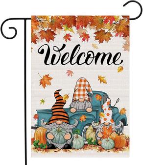 Gnome Small Fall Garden Flag 12x18 Double-sided Vertical Autumn Halloween Thanksgiving Pumpkin Courtyard Outdoor Hessian Decoration Welcome Sign