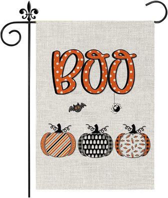 Halloween Boo Pumpkin Garden Flag Halloween Yard Flag Polka Dot Double Sized Burlap Farmhouse Outdoor Yard Decor - Thegiftio UK