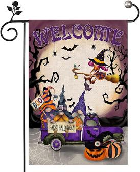 Halloween Garden Flag Welcome Pumpkins Gnomes Halloween Yard Small Flag Decorative Double Sided Burlap Flags For Outdoor Lawn Decorations - Thegiftio UK