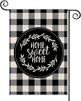 Outdoor Welcome Sign Sweet Home Spring Welcome Garden Flag, Black And White Buffalo Plaid Flag Decor For Rustic Farmhouse Yard Patio Lawn Porch, Flag With Double Sided Print - Thegiftio UK