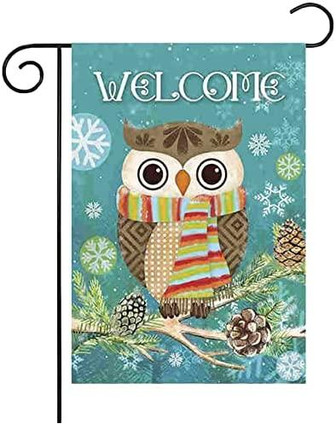 Owl Winter Garden Flag For Outdoors Winter Yard Flag 12x18 Inch Cute Owl Christmas Garden Flag Winter Seasonal Flag - Thegiftio