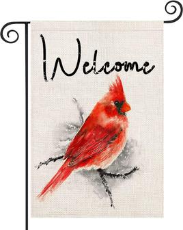 Red Cardinal Birds Garden Flag Double Sided Vertical Welcome Christmas Winter Burlap Yard Outdoor Farmhouse Decorations Banner Lawn Small Flag - Thegiftio
