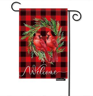 Red Cardinal Welcome Garden Flags Double Sided Christmas Tree Wreath Red Black Buffalo Check Plaid Gingham Yard Flag Burlap Banners Home Decorative Outdoor Villa - Thegiftio UK