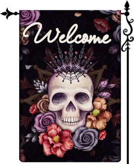 Sugar Roes Flowers Skulls Spring Welcome Garden Flag, Double Sided Welcome Seasonal House Flags, Yard Signs Farm Home Outdoor Decor - Thegiftio UK