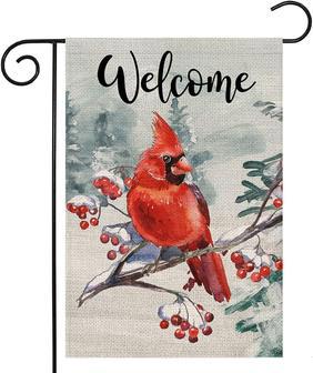 Welcome Cardinal Winter Garden Flags, Christmas Cardinal Yard Flags, Small Xmas Garden Flag, Outdoor Seasonal Decor For Farmhouse Holiday Gift, 12x18 Double Sided - Thegiftio UK