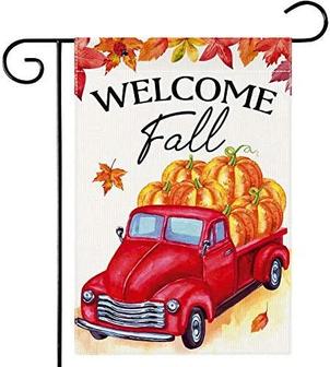 Welcome Fall Garden Flag Double Sided, Red Vintage Truck Retro Pumpkin Flag, Rustic Farmhouse Autumn Thanksgiving ​front Porch Yard Outdoor Décor - Thegiftio UK