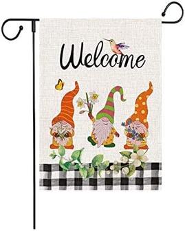 Welcome Gnomes Garden Flags, Spring Vertical Double Sized Burlap Flag For House Yard Outdoor Decor - Thegiftio UK