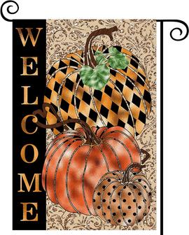 Welcome Gold Pumpkin Garden Flag Vertical Double Sided Halloween Thanksgiving Autumn Yard Outdoor Decor - Thegiftio