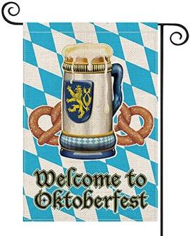 Welcome To Oktoberfest Bavaria Beer Mug Pretzel Garden Flag Vertical Double Sided, Celebration Yard Outdoor Decoration - Thegiftio