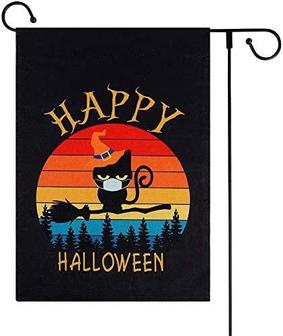 Halloween Face Mask Cat Garden Flag Double Sided Quarantine Happy Halloween Yard Flag For Lawn House Outdoor Halloween Party Decoration - Thegiftio UK