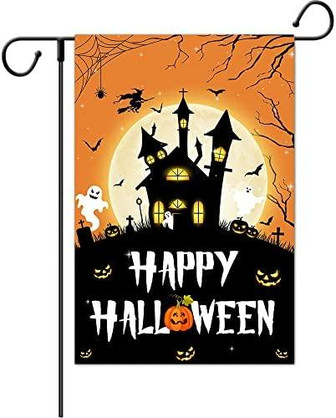 Halloween Garden Flag Double Sided Burlap Happy Halloween Castle Pumpkin Ghost Scary Halloween Garden Banner Halloween Outdoor Yard Sign - Thegiftio