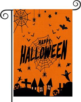 Happy Halloween Garden Flag Vertical Double Sided Autumn Welcome Small House Banner - Pumpkin Bat Spooky Spider Web Farmhouse Yard Lawn Outdoor Decorations - Thegiftio