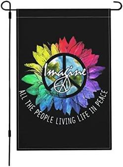 Imagine All The People Living Life In Peace Sunflower Hippie Garden Flag, Vertical Double Sided, Yard Farmhouse Flags For Outside Décor All Seasons