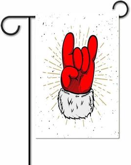 Santa Claus Fall Outdoor Decorations Santa Claus Hand With Rock And Roll Sign Halloween Garden Flag Double Sided Vertical Rustic Black Farmhouse Decor For Seasonal Holiday Yard - Thegiftio UK