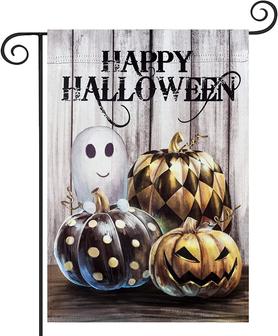 Spooky Ghost Happy Halloween Garden Flag, Vertical Double Sided Polka Dot Jack O Lantern Yard Flag, Halloween Decorations Outdoor, Rustic Farmhouse Decor For Seasonal Holiday - Thegiftio UK
