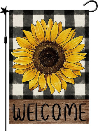 Sunflower Garden Flag, Buffalo Floral Welcome Garden Flag, Spring Summer Garden Flag Vertical Double Sided Burlap Party Holiday Yard Home Farmhouse Outside Decor - Thegiftio UK