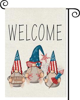Welcome Patriotic Gnomes Garden Flag Vertical Double Sided Burlap God Bless America Spring Summer Yard Outdoor Decor Home Decor - Thegiftio UK