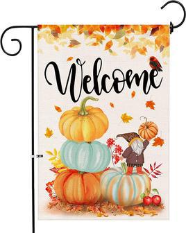 Welcome Theme Garden Flag 12 X 18 Inch Farmhouse Pumpkin Decorative Fall Small Flags For Outdoor Porch Yard Garden Double Sided Flags - Thegiftio UK