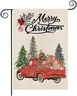 Christmas Garden Flag Christmas Flags For Outdoors Winter Garden Flag Christmas Yard Flags Red Truck Double Sided Christmas Decorations Banners For Outside - Thegiftio UK