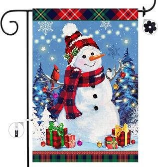 Christmas Garden Flag, Snowman Christmas Tree Burlap Small Yard Flags Double Sided, Red Buffalo Plaid Let It Snow Winter Welcome Holiday Vertical Lawn Signs For Home Outdoor Decorations Gifts - Thegiftio UK