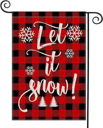 Christmas Garden Flags Double Sided, Let It Snow Winter Garden Flag Decor For Outside, Vertical Christmas Flag Plaid Yard Flags For Outdoor Christmas Decorations - Thegiftio