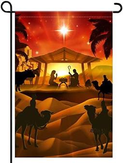 Christmas Story Garden Banner Sunset Manger Camel Landscape Decoration Double Sided For Home Decoration Lawn Patio - Thegiftio UK