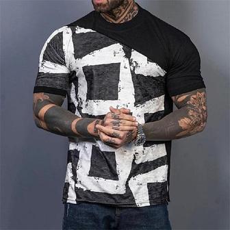 Men's Unisex T Shirt Tee Color Block Graphic Prints Crew Neck Black Short Sleeve 3d Print Outdoor Street Print Tops Sports Casual Big And Tall / Summer - Seseable