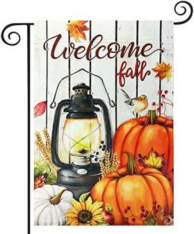 Welcome Fall Garden Flag, Vertical Double Sided Pumpkin & Lantern Yard Flag, Fall Decorations For Home With Sunflower & Wheat, Farmhouse Rustic Harvest Outdoor Fall Decor - Thegiftio UK
