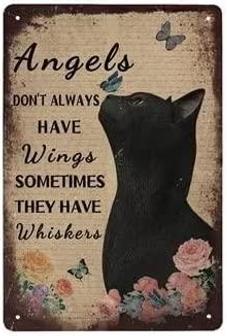 Angels Don't Always Have Wings Sometimes They Have Whiskers Funny Cat Retro Metal Tin Sign Home Decor Bar Pub Coffee Shop Decor Craft Poster Gift - Thegiftio UK
