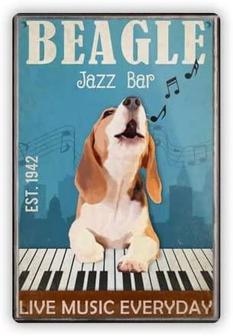 Beagle Dog Jazz Bar Live Music Everyday Poster Vintage Metal Tin Signs Funny Beagle Dog Poster For Home Kitchen Bathroom Coffee Bar Wall Decoration Plaque Gift - Thegiftio UK
