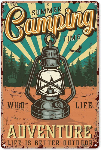 Camping Art Decor Vintage Summer Camping Metal Sign Decor Vintage Sign For Indoor Outdoor Farmhouse Coffee Shop - Thegiftio UK