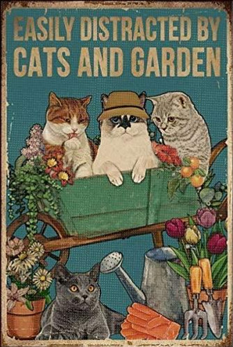 Easily Distracted By Cats And Garden Retro Metal Tin Sign Vintage Aluminum Sign For Home Coffee Wall Decor - Thegiftio