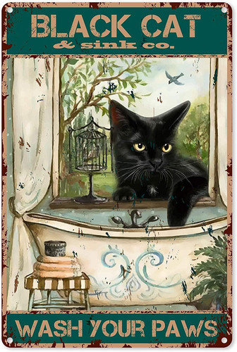 Funny Bathroom Quote Metal Tin Sign Wall Decor - Vintage Black Cat Wash Your Paws Tin Sign For Office/home/classroom Bathroom Decor Gifts - Best Farmhouse Decor Gift For Women Men Friends - Thegiftio UK