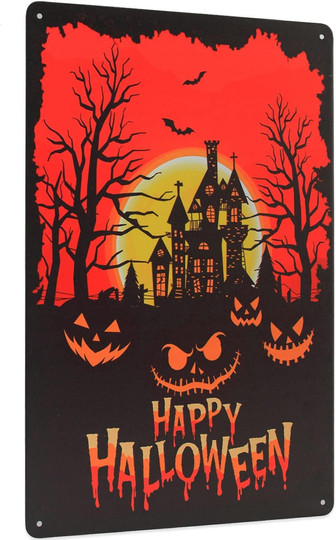 Happy Halloween Signs Vintage Metal Tin Signs Darkness With Pumpkin Signs Iron Paiting Wall Decor Halloween Signs For Club Bar Home Kitchen Man Cave - Thegiftio UK