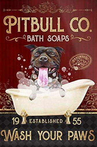 Metal Sign - Pitbull Dog Bath Soap Poster Metal Signs Wall Art Decor For Home Office And Farmhouse Cottage Decorations For Living Room Bedroom - Thegiftio UK