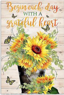 Metal Sign Vintage Sunflower Begin Each Day With A Grateful Heart Home Garden Bar Club Kitchen Farm Restaurant Wall Decor Poster Vintage Retro Wall Hanging Decor Gift - Thegiftio UK