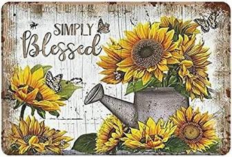 Metal Tin Sign Butterfly Sunflower Vintage Tin Poster Metal Sign Wall Decoration Country Kitchen Home Garage Decor - Thegiftio UK