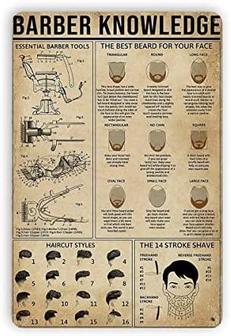Metal Tin Signs Barber Knowledge Metal Sign Barber Shop Infographic Vintage Retro Tin Sign Wall Decoration Plaque Poster Tin Signs - Thegiftio UK
