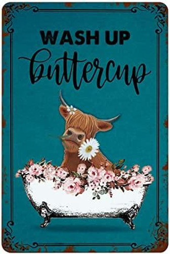 Metal Tin Signs Metal Tin Retro Sign Wash Up Buttercup Metal Poster, Cow Metal Poster, Funny Cow Wall Art, Bathroom Hanging Decor Home Decor Funny Toilet Metal Sign Bathroom Wall Art Home Decor - Thegiftio UK