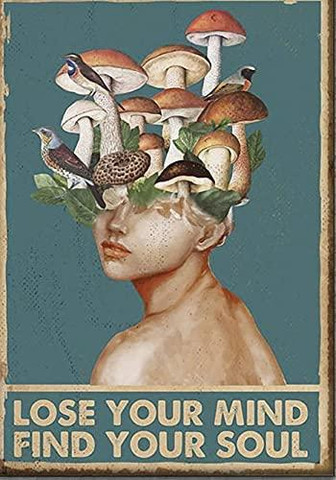 Metal Vintage Tin Sign Mushrooms Hunter Lose Your Mind Find Your Soul Funny Retro Wall Art Sign - Thegiftio UK